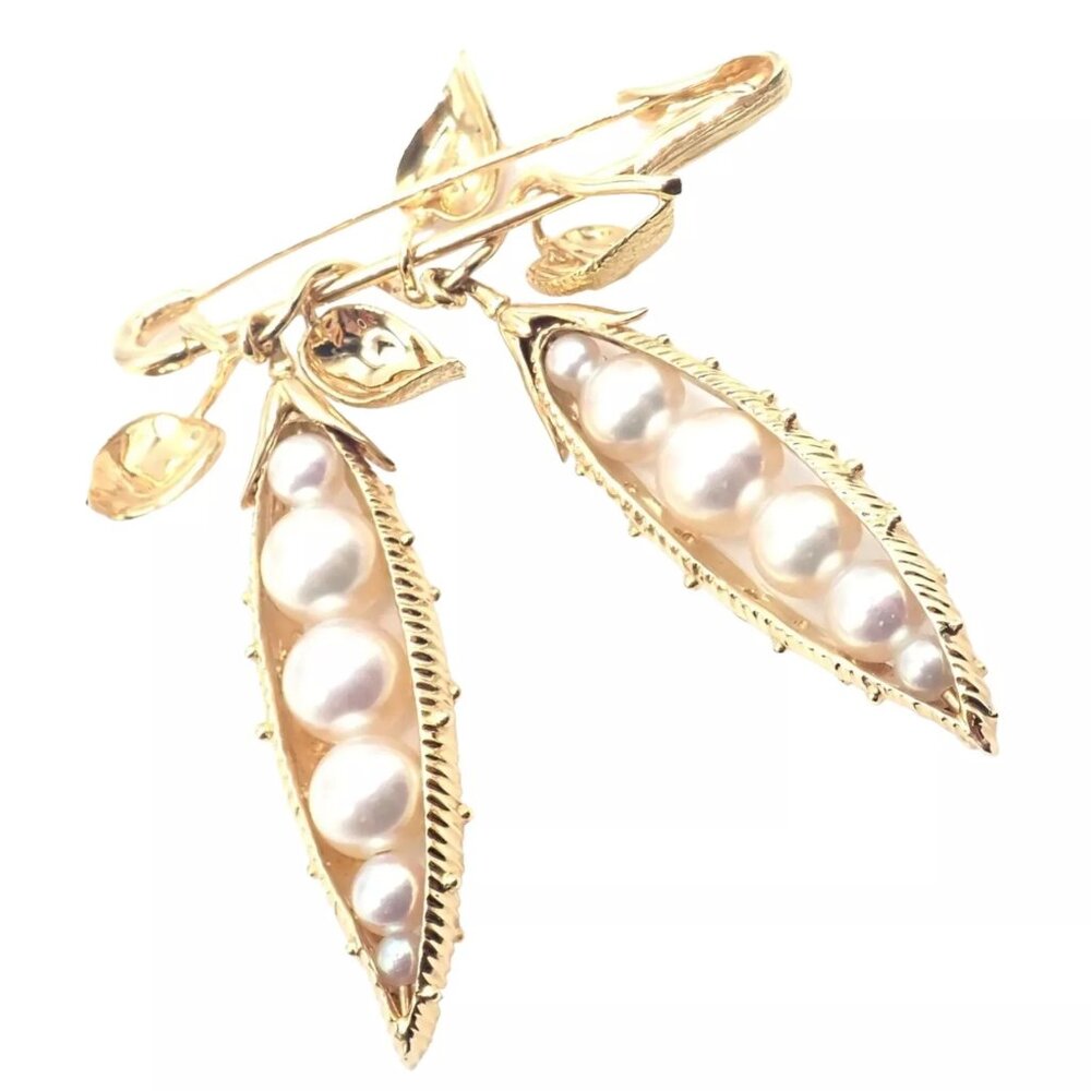 Authentic! Tiffany & Co Schlumberger Peapod 18k Yellow Gold Pearl Pin Brooch